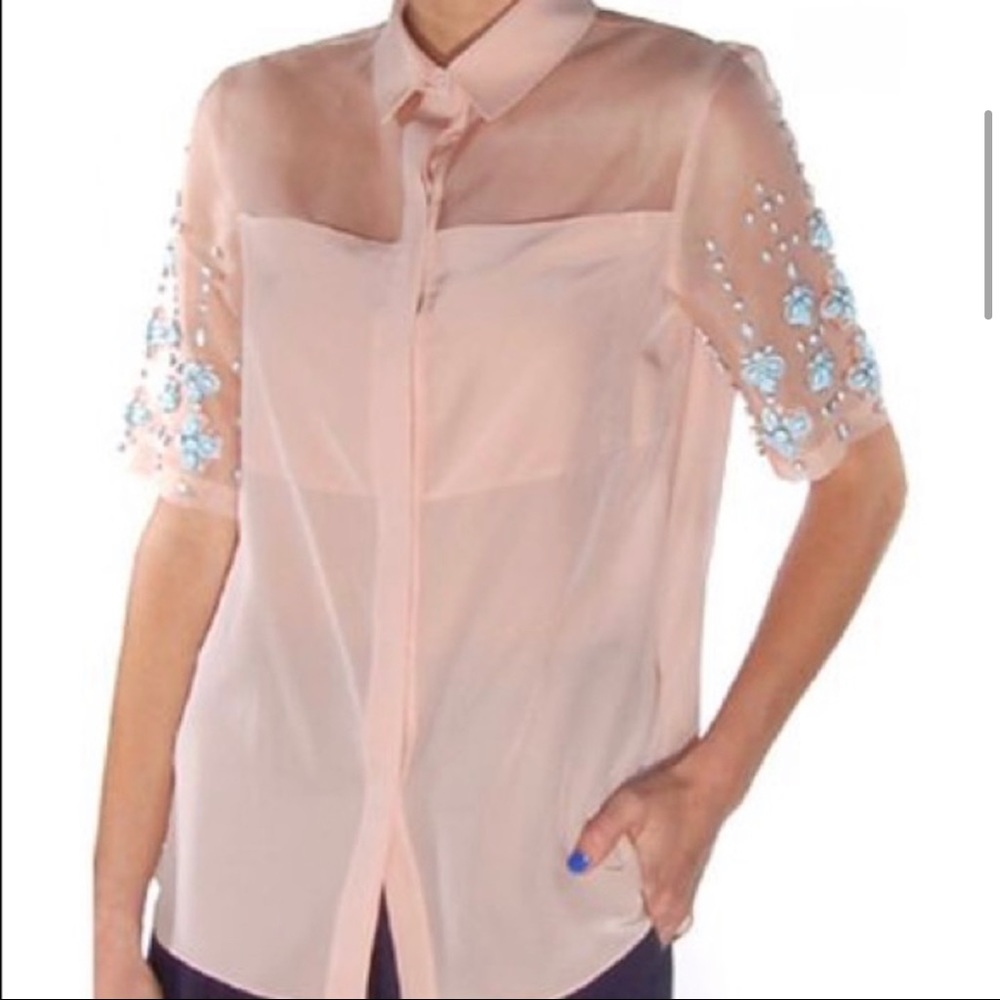 Rebecca Taylor Pink Silk & Organza Blouse With Bl… - image 5